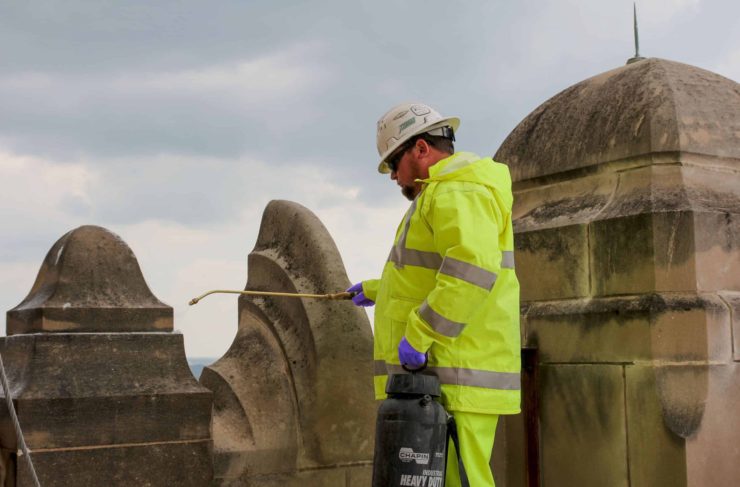 Crews used ReVive to remove biological staining from the Kansas City Power & Light building. 