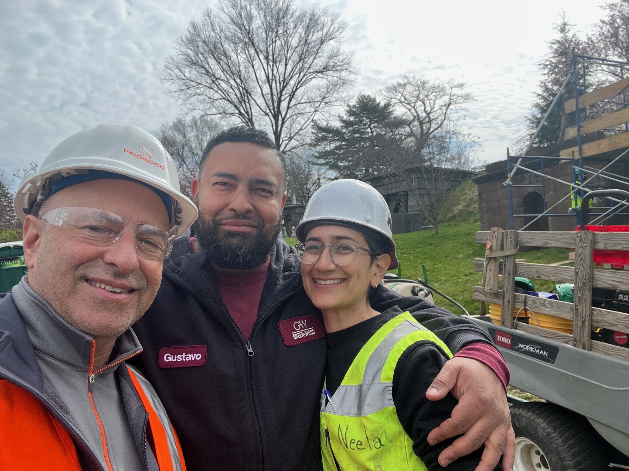 PROSOCO's NYC Sales Manager Guy Mazza (left) is pictured with Gustavo (center), an employee with Green-Wood Cemetery, and Neela Wickremesinghe (right), an Architectural Conservator with Green-Wood, a National Historic Landmark. Photo courtesy Guy Mazza