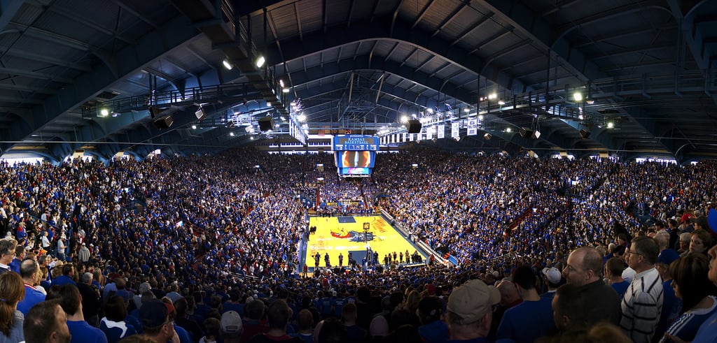 Inside of Allen Fieldhouse on a game day.