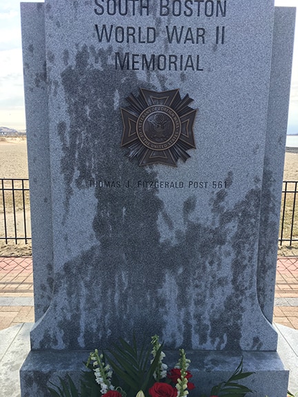 Defaced World War II memorial in South Boston