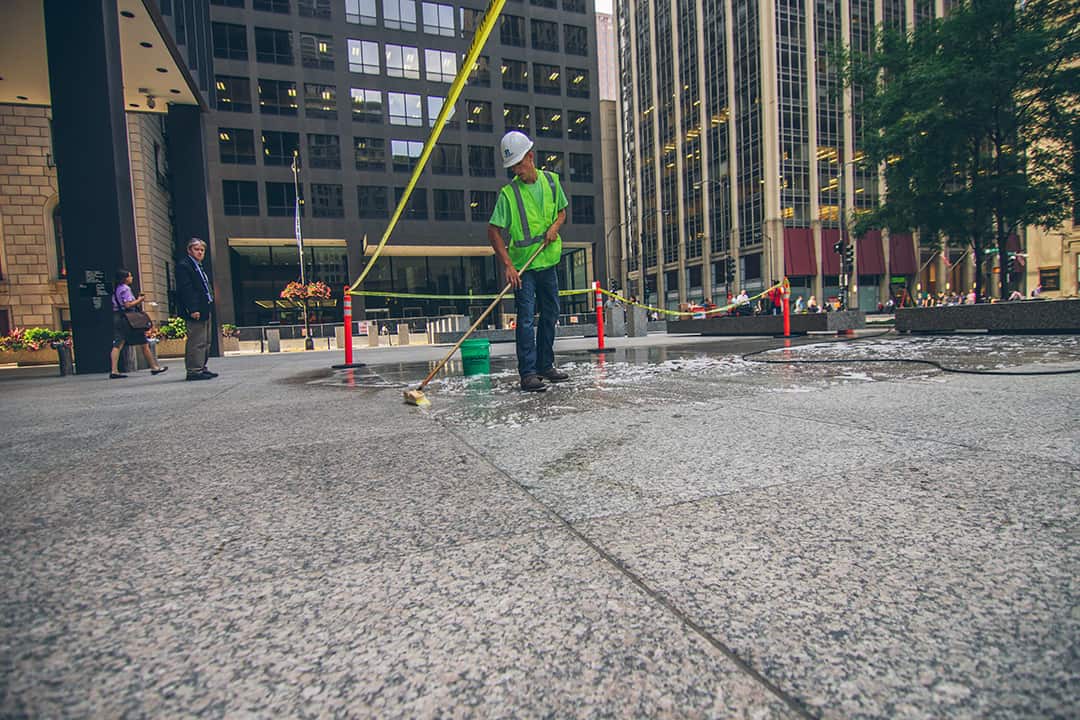 Klean 'N Release Cleaner cleans a granite plaza in downtown Chicago