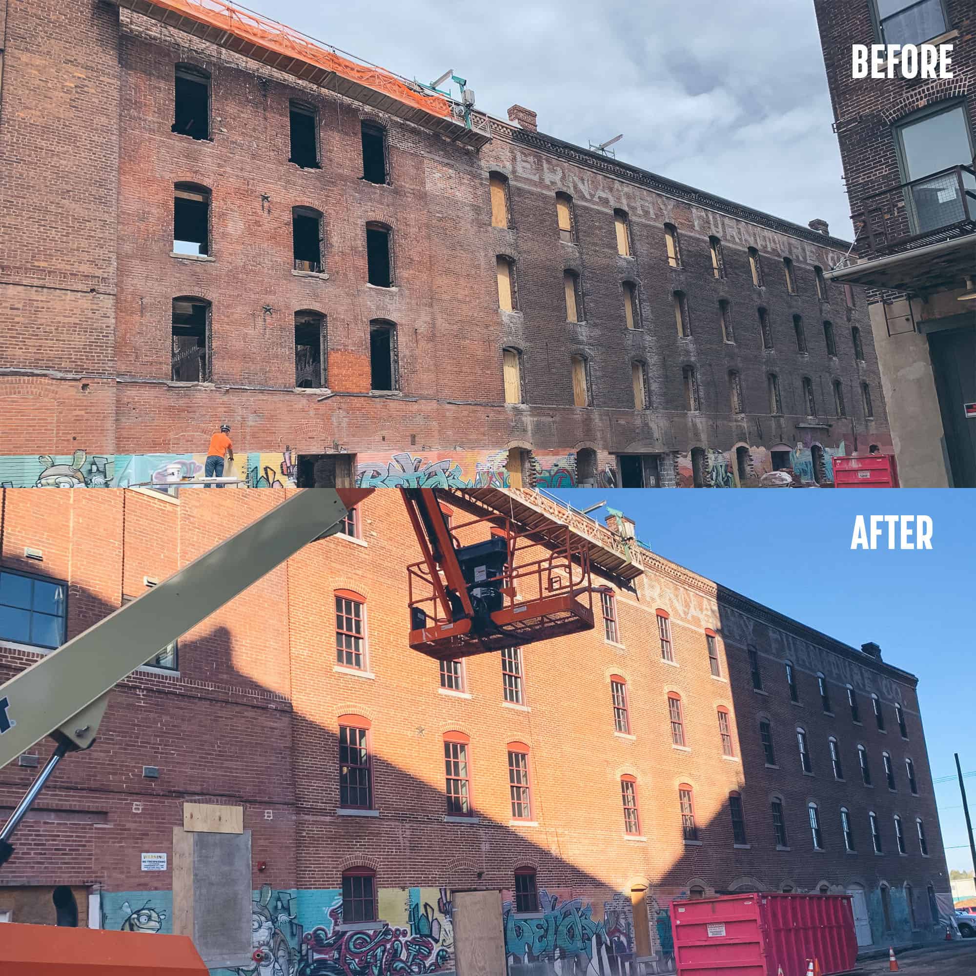 Before and after of Abernathy Building in Kansas City.