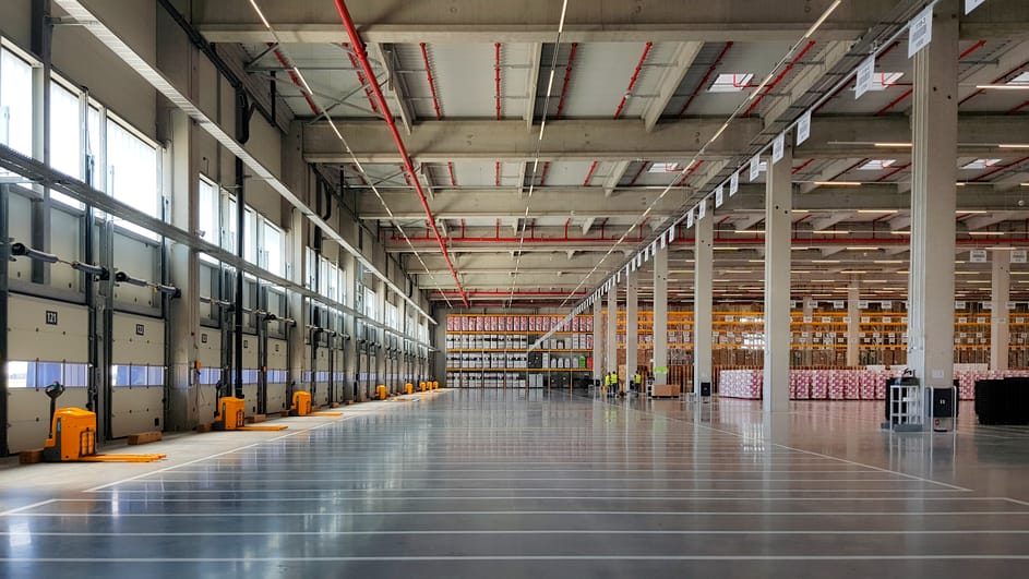 Huge distribution warehouse with high shelves