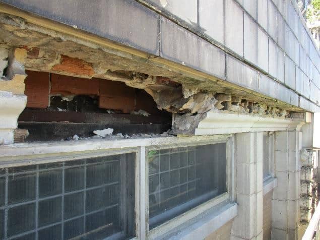 Facade stabilization required a number of methods. Photo courtesy WJE