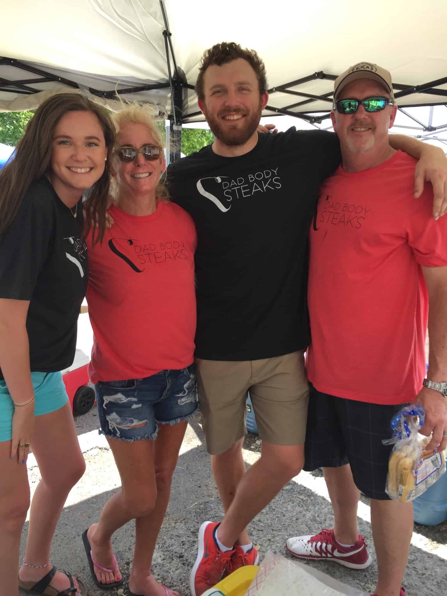 The Morris family participates in the Hico Steak Cook-Off each year. Their team name? Dad Body Steaks. 