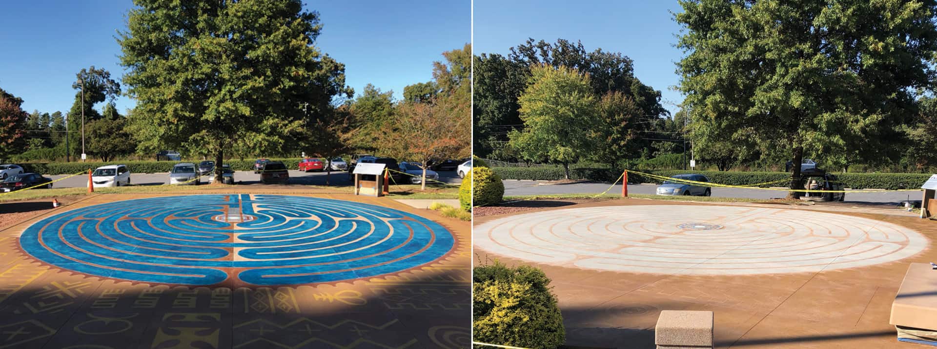 Before (right) and after (left) view of the Almetto Howey Alexander Labyrinth in Charlotte, N.C.
