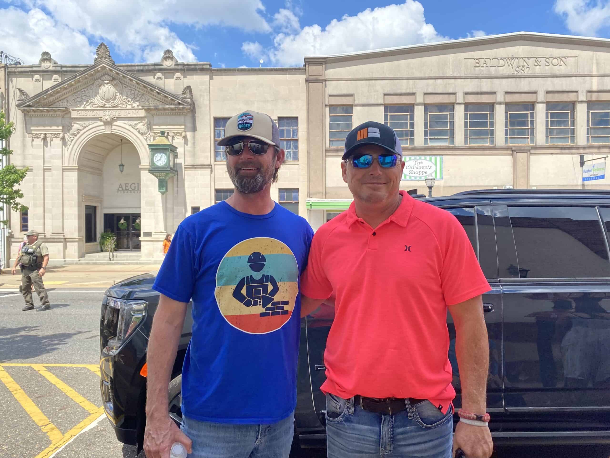 Donnie (left) is pictured with Donald Faves, foreman at DRP. "We've been laying brick together since junior high." 