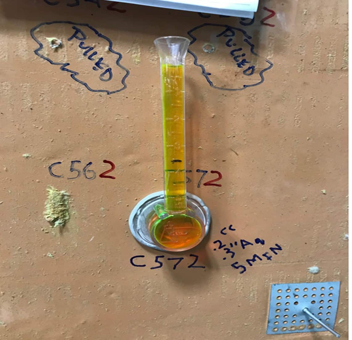 Figure 24.
Water testing with dye of the newly sealed hole was performed.
