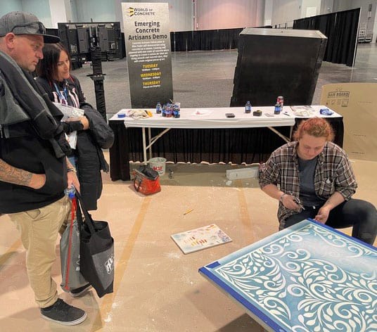 Troy's daughter Elise demonstrated a concrete art technique in Las Vegas as one of the 2023 World of Concrete’s emerging young artists.