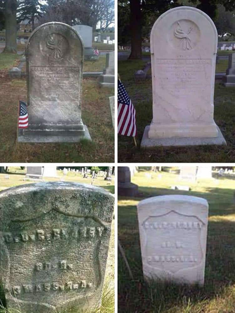 before and after images of cleaned gravestones