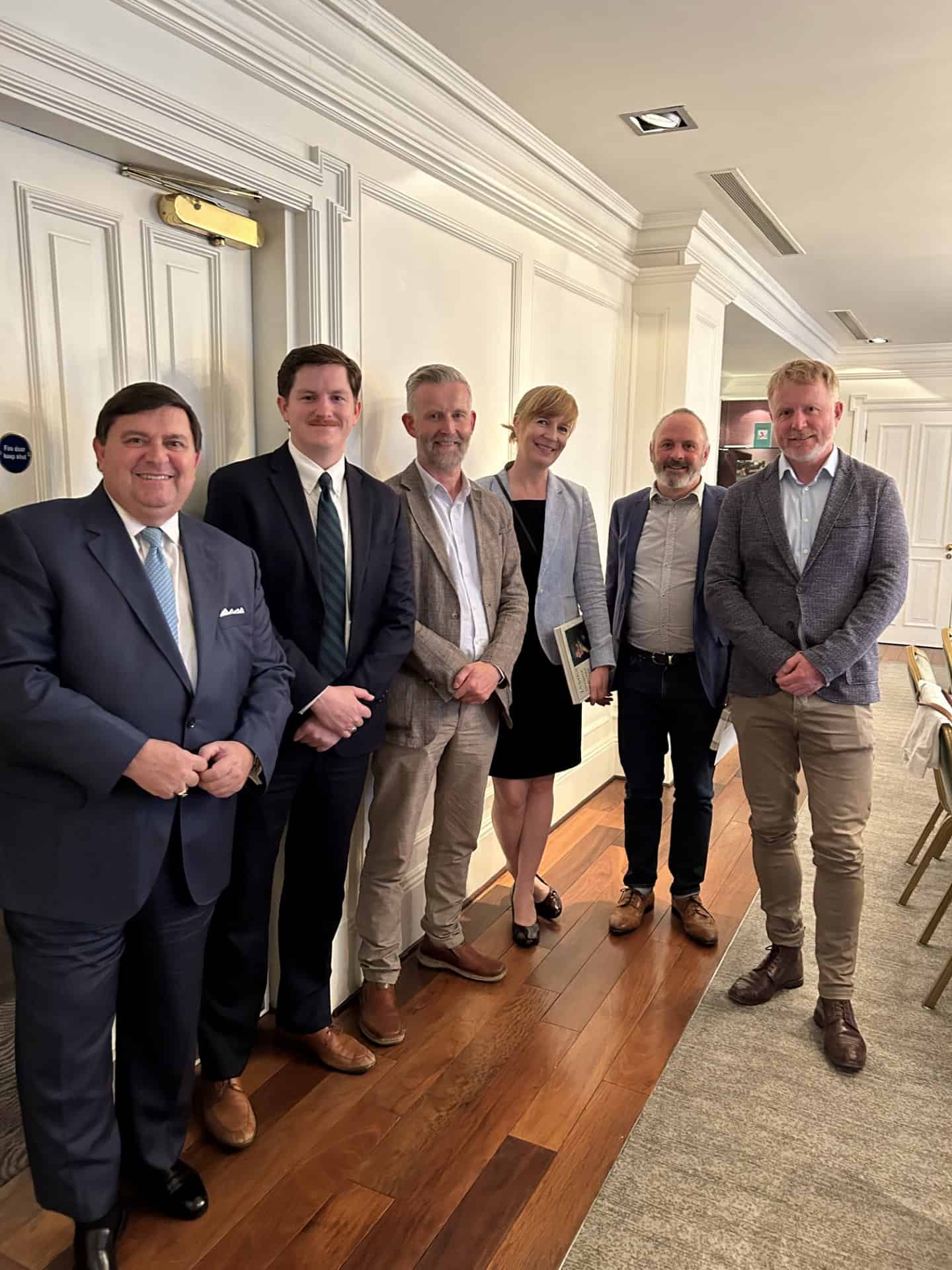 From left, Stewart McLaurin (President of the White House Historical Association), Shea McEnerney, Richard McLoughlin (Dublin Conservation Architect, Lotts Architecture), Merlo Kelly (Dublin Conservation Architect, Lotts Architecture), Steve Parker (Dublin Architect), Des Byrne (Dublin Conservation Architect, Lotts Architecture) Photo courtesy Shea McEnerney