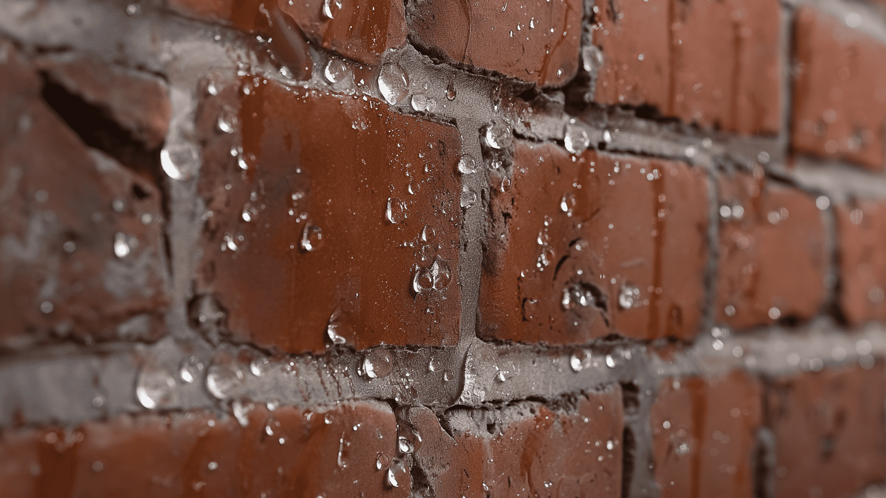 water beading on brick