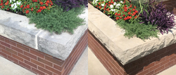 before and after images of limestone planter beds