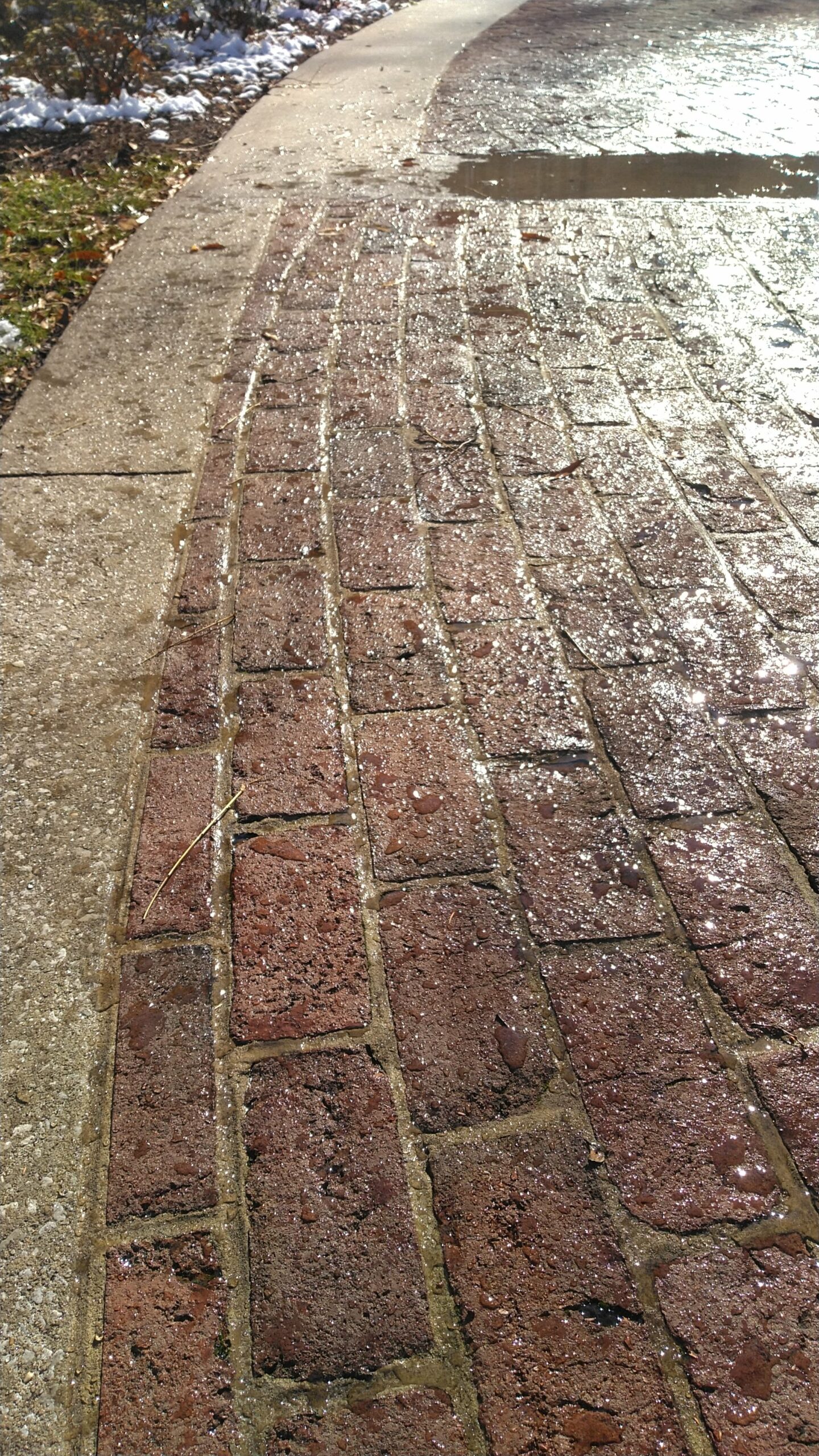 water beading on brick