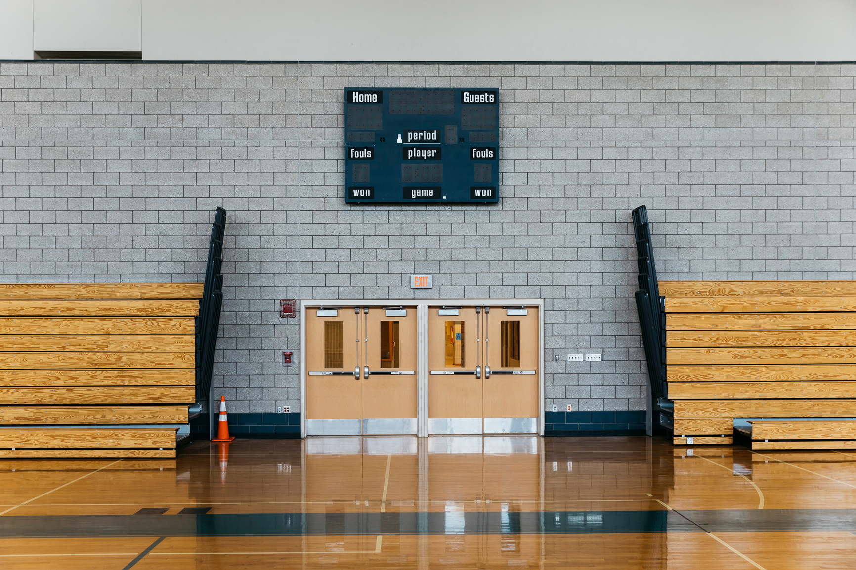 school gymnasium with finished CMU interior